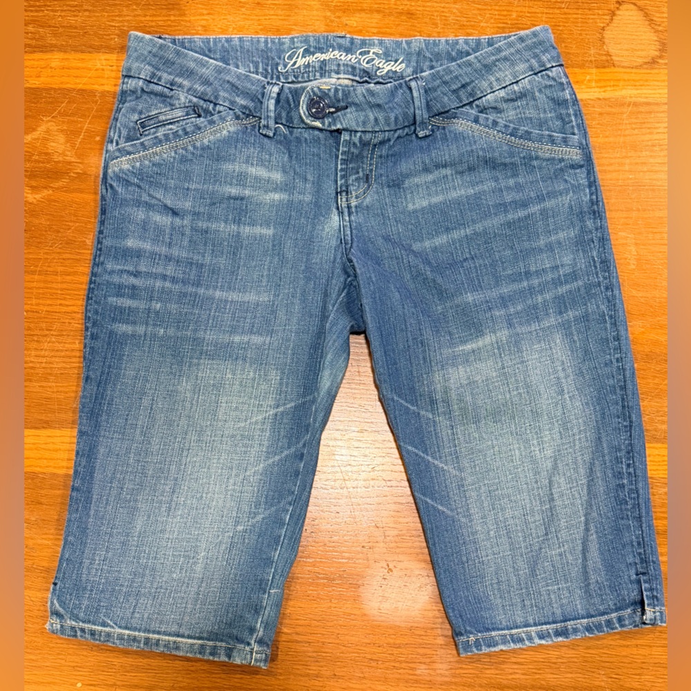 American Eagle Outfitters Light Blue LowRise Jean Jorts shorts10R Y2K Whiskering